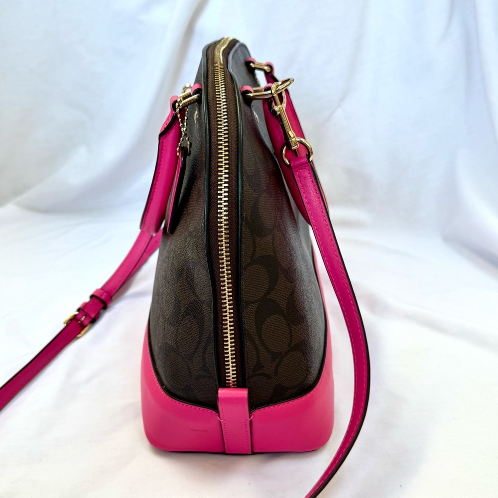 Coach Brown Signature Satchel with Hot Pink Trim & Coach wristlet - Picture 4 of 16
